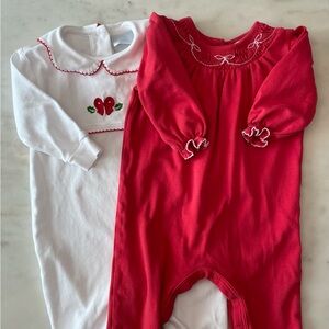 TBBC and Little English red and white rompers. 6/12mo. EUC